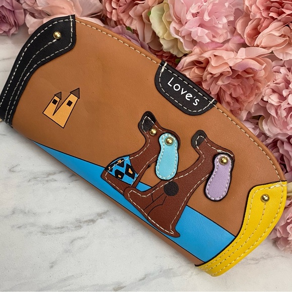 Silly Cartoon Dog Brown Vegan Leather Clutch Wallet - Picture 4 of 15